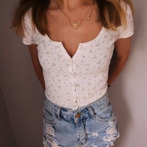 Brandy Melville Zelly Floral Eyelet Top